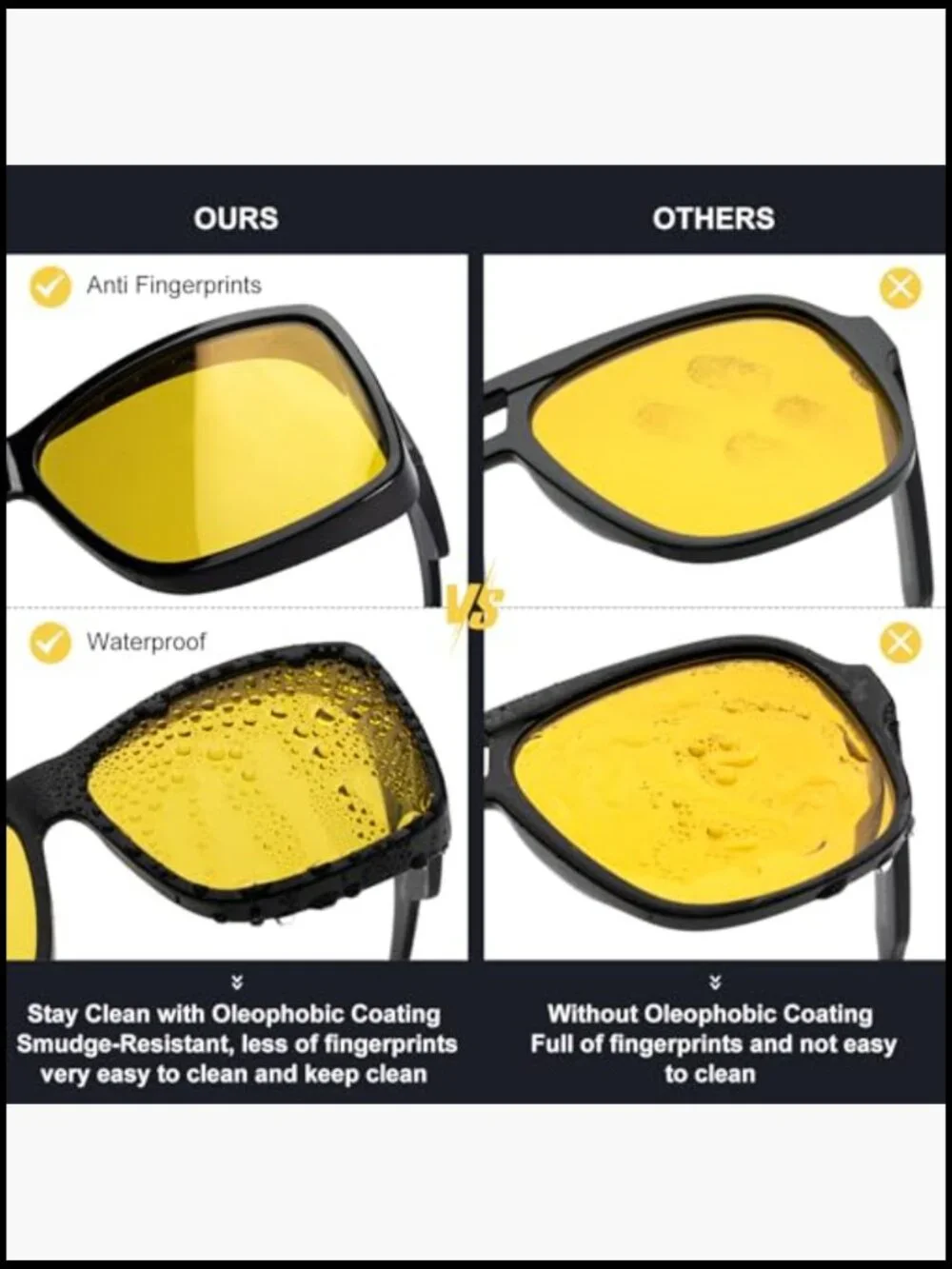 Night Driving Glasses HD Polarized Anti Glare Yellow Tint Wrap Around Fit Over